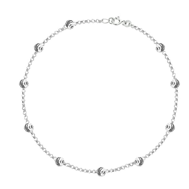 Adjustable Genuine Hallmarked 925 Sterling Silver Curb Chain Anklet with Balls